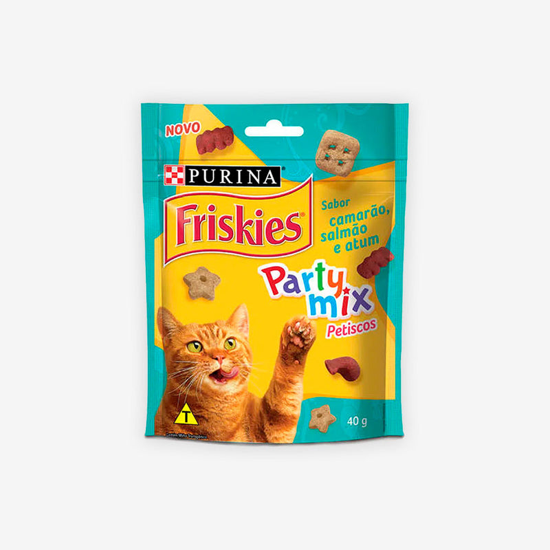 Petisco Friskies Party Mix para Gatos Adultos sabor Camarão, Salmão e Atum 40g