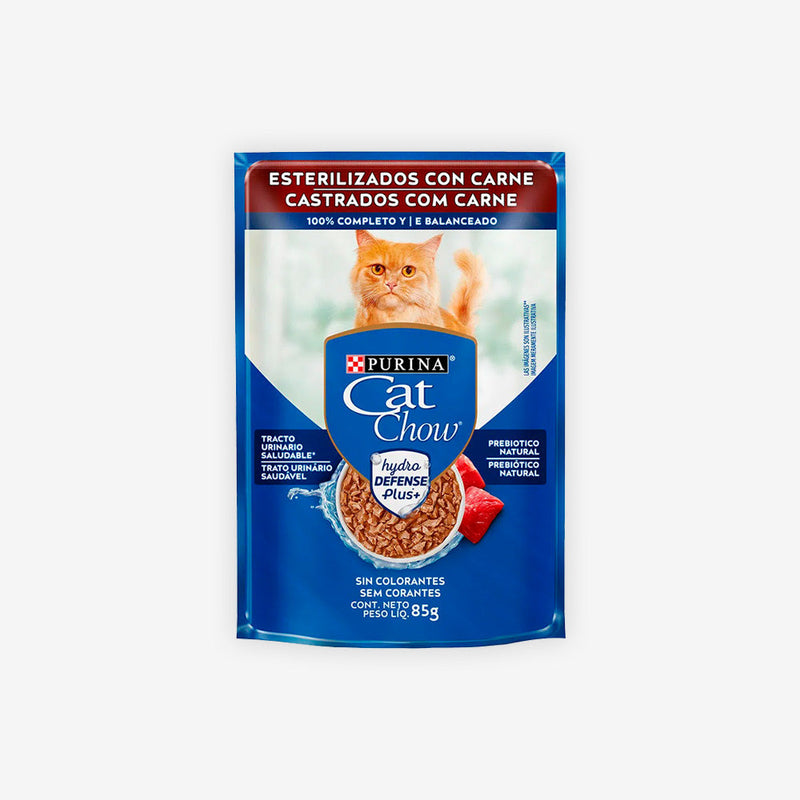 Ração Úmida Cat Chow para Gatos Adultos Castrados sabor Carne ao Molho 85g