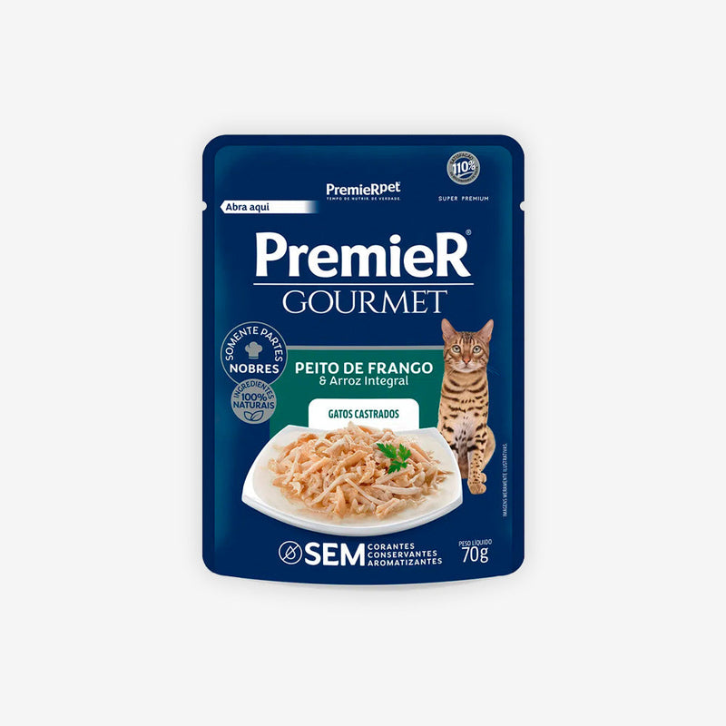 Ração Úmida Premier Gourmet Para Gatos Adultos Castrados sabor Peito de Frango e Arroz integral | 70g