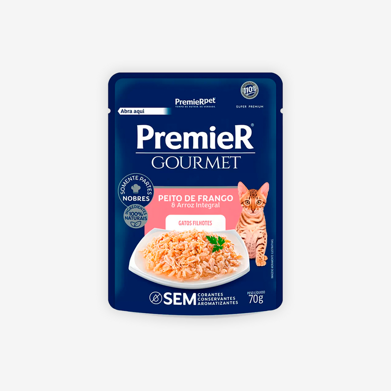 Ração Úmida Premier Gourmet para Gatos Filhotes Sabor Peito de Frango e Arroz Integral 70g