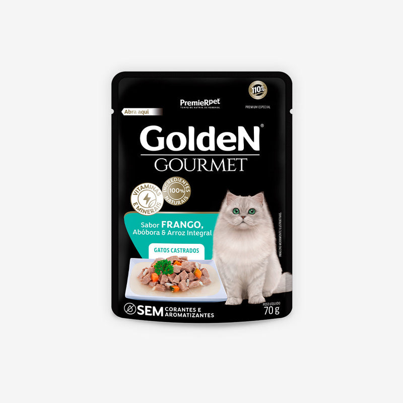 Ração Úmida Golden Gourmet para Gatos Castrados Sabor Frango 70g