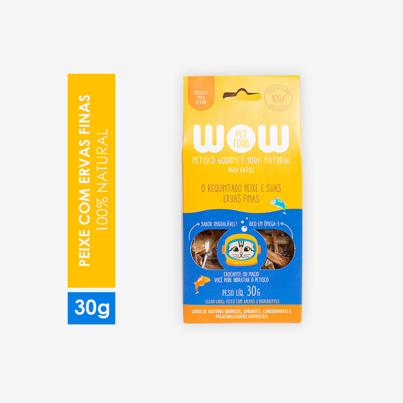 Petisco Natural WOW sabor Peixe e Ervas Finas para Gatos 30g