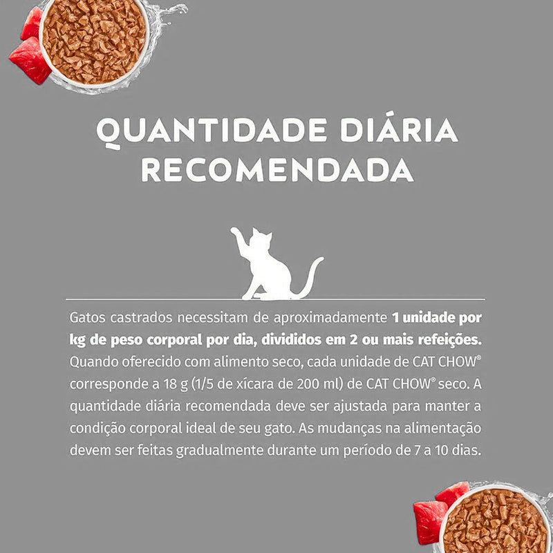 Ração Úmida Cat Chow para Gatos Adultos Castrados sabor Carne ao Molho 85g