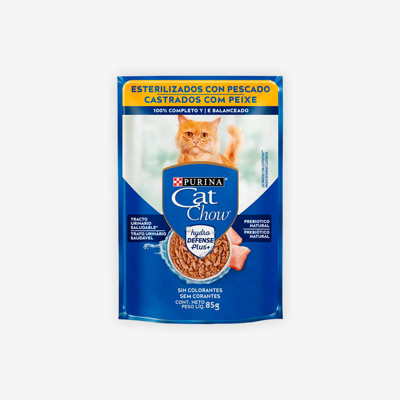 Ração Úmida Cat Chow para Gatos Adultos Castrados sabor Peixe ao Molho 85g