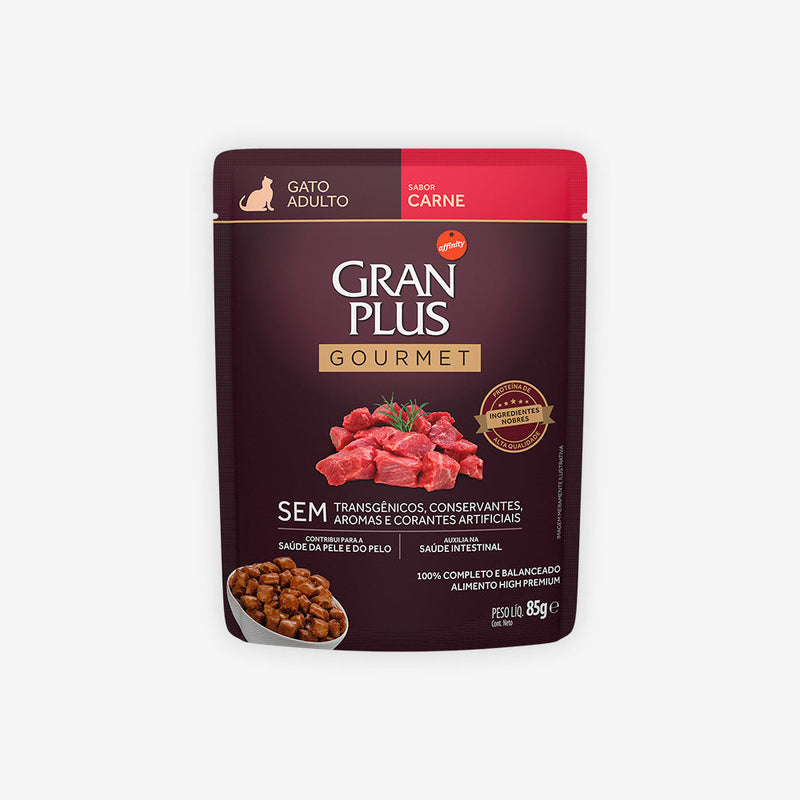 Ração Úmida GranPlus Gourmet Sachê para Gatos Adultos Sabor Carne 85g