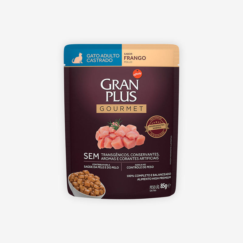 Ração Úmida GranPlus Gourmet Sachê para Gatos Adultos Castrados Sabor Frango 85g