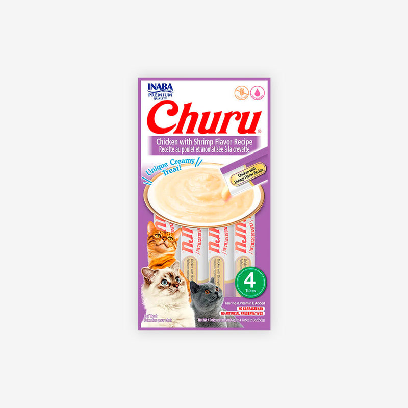 Petisco Churu para Gatos Adultos sabor Galinha com Camarão 56g