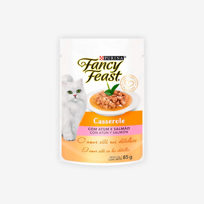 Ração Úmida Fancy Feast para Gatos Adultos sabor Casserole de Atum e Salmão 85g